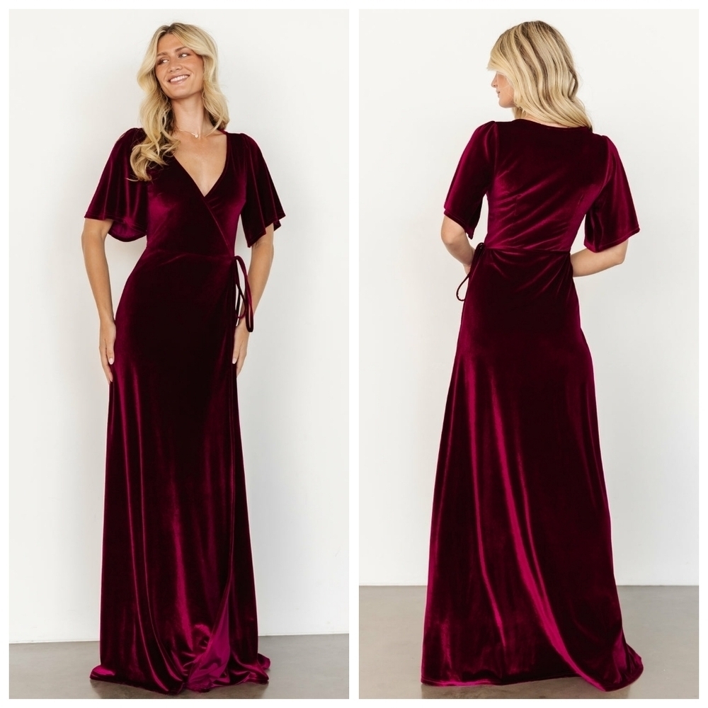 Baltic Born Meghan Mulberry Velvet Wrap Maxi Dress
